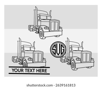 Semi Truck, Semi Truck Silhouette, Truck, US Trucker, American Trucker, big, Vector, Silhouette, Eps, Semi Truck Monogram, Split Monogram, Circle Monogram