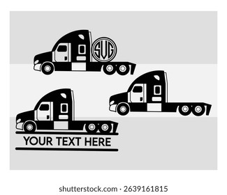 Semi Truck, Semi Truck Silhouette, Truck, US Trucker, American Trucker, big, Vector, Silhouette, Eps, Semi Truck Monogram, Split Monogram, Circle Monogram