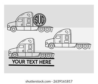 Semi Truck, Semi Truck Silhouette, Truck, US Trucker, American Trucker, big, Vector, Silhouette, Eps, Semi Truck Monogram, Split Monogram, Circle Monogram