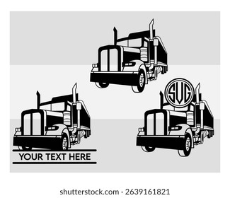 Semi Truck, Semi Truck Silhouette, Truck, US Trucker, American Trucker, big, Vector, Silhouette, Eps, Semi Truck Monogram, Split Monogram, Circle Monogram