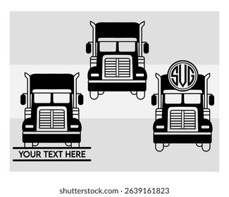 Semi Truck, Semi Truck Silhouette, Truck, US Trucker, American Trucker, big, Vector, Silhouette, Eps, Semi Truck Monogram, Split Monogram, Circle Monogram
