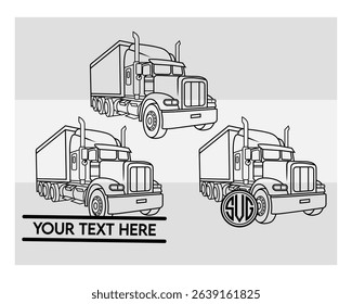 Semi Truck, Semi Truck Silhouette, Truck, US Trucker, American Trucker, big, Vector, Silhouette, Eps, Semi Truck Monogram, Split Monogram, Circle Monogram