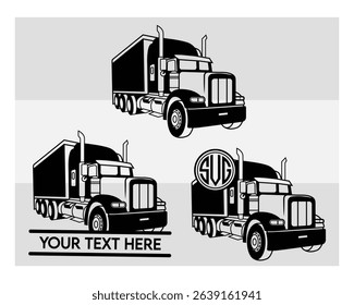 Semi Truck, Semi Truck Silhouette, Truck, US Trucker, American Trucker, big, Vector, Silhouette, Eps, Semi Truck Monogram, Split Monogram, Circle Monogram