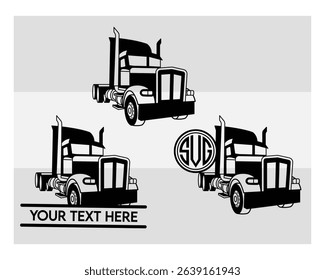 Semi Truck, Semi Truck Silhouette, Truck, US Trucker, American Trucker, big, Vector, Silhouette, Eps, Semi Truck Monogram, Split Monogram, Circle Monogram