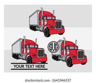 
Semi Truck, Semi Truck Silhouette, Truck, US Trucker, American Trucker, Truck Monogram, Split Monogram, Circle Monogram