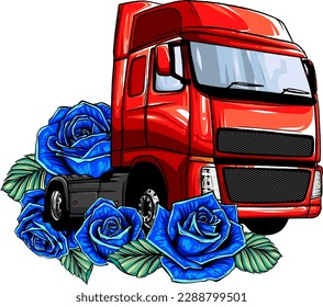 Semi truck silhouette vector images isolated on white background. digital hand draw