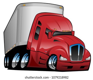 Semi Truck with Trailer Cartoon Vector Illustration