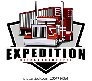 semi truck trailer expedition illustration logo design vector	