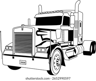 Vetor Semi Truck, vetor preto e branco Semi Truck, desenho limpo Semi Truck, ilustração de vetor Semi Truck