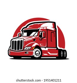Semi Truck Vector Front Side View. Red Truck Vector Isolated