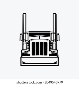 Semi truck vector front view monochrome vector isolated