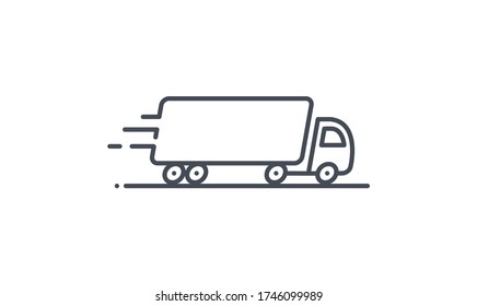 Semi Truck vector icon. Delivery service logo isolated on white. Moving car line outline thin sign flat design. Logistics trucking business concept