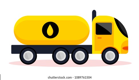 Semi Truck With Yellow Tank And Ladder. Heavy Industrial Vehicle With Large Reservoir For Transporting Liquid, Gas, Oil. Modern Flat Cartoons Style Vector Illustration Icons. Isolated On White.