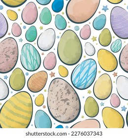 Semi Watercolor Easter Eggs seamless pattern for spring season for wrapping paper, cards, paper, scrapbooking elegant vintage style suitable for religious and non-religious Easter celebrations