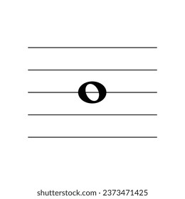 Semibreve or whole note symbol on staff flat vector isolated on white background. Musical notes symbol. Musical notation. For learning music.