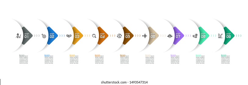 Semicircle arrow on horizontal infographics design vector graphic art.