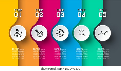 Semicircle arrow on horizontal infographics design vector graphic art.