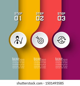 Semicircle arrow on horizontal infographics design vector graphic art.