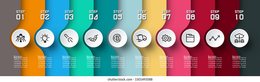 Semicircle arrow on horizontal infographics design vector graphic art.