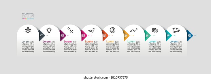 Semicircle arrow on horizontal infographics design vector graphic art.