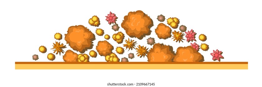 Semicircle Autumn landscape top view. Scene with yellow and orange trees and bushes from height. Above countryside. Horizontal border. Isolated on white background. Vector.