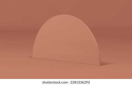 Semicircle beige 3d symmetric decor element premium stand vertical platform realistic vector illustration. Half cylinder brown isometric minimal construction for product premium presentation design