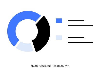 El gráfico semicírculo en azul, negro y azul claro con tres líneas Horizontales enfatiza los puntos de datos clave. Ideal para análisis de negocios, visualización de datos, infografías, presentaciones e informes