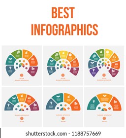 Semicircle colorful. Templates for infographics for text area of 3,4,5,6,7,8 parts