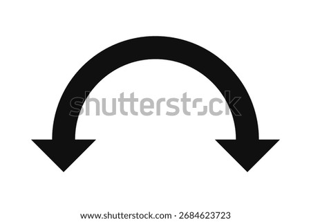 Semicircle curved downward double arrow icon. A semicircular two-way direction symbol. Isolated on a white background.