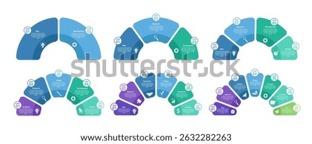Semicircle diagram infographic template. Round business chart 2 -7 steps, process options, step by step project workflow. Circle vector infographic for planning presentation.