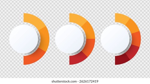 Modelo de diagrama semicírculo dividido em 3-5 partes. Modelo infográfico em branco