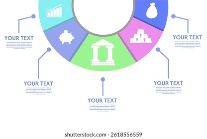 A semicircle diagram at the top of the page with 5 cells and arrows for text coming out of them
Vector diagram with cells of different colors