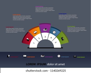 Semicircle info graphics design vector and marketing icons can be used for web design, time line and work flow layout.Business presentation concept with 5 options.