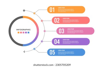 Semicircle infographic business 5 options. Vector illustration.