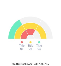 Semicircle infographic chart design template with three options. Show proportions. Editable half circle infochart with different values. Visual data presentation. Myriad Pro-Bold, Regular fonts used