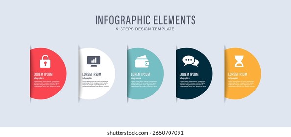 Elementos de infografía de semicírculo para diapositivas de presentación de negocios. Infografía de diseño de cinco pasos o procesos