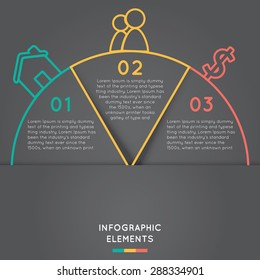 semicircle infographic elements concept for success business project template with text areas on three positions.