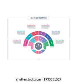semicircle infographic template. six section information template. web, internet, annual report, magazine infographic template