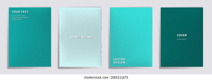 Semicircle lines halftone covers vector collection. Minimal brochure title page layouts. Banners, posters, flyers backgrounds with halftone lines grid patterns. Overlaying semicircles prints.