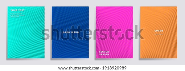 Semicircle lines halftone covers vector\
collection. Minimal brochure title page layouts. Notepad, magazine,\
business catalog covers with halftone gradient patterns.\
Intersecting circles\
prints.