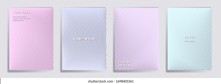 Semikreis Linien halftone Gitter deckt Vektorillustration Set. Digital Broschüren Titelseiten Layouts. Notepad, Magazin, Business-Katalog-Cover mit halftone Farbverlauf-Muster. Intersektierende Kreise drucken.