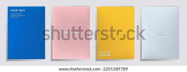 Semicircle\
lines halftone grid covers vector set. Creative brochure title page\
layouts. Notepad, magazine, business catalog covers with lines grid\
texture patterns. Intersecting circles\
prints.