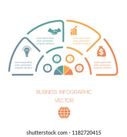 Semicircle from Lines infographic 4 positions. template with text areas.