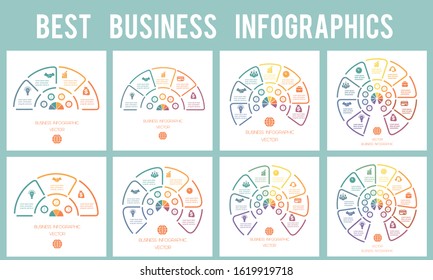 Semicircle from Lines. Infographics 3, 4, 5, 6, 7, 8, 9, 10 positions. Templates modern