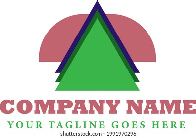 semi-circle logo with triangular layers of various colors.