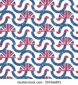 Semicircle Mod Seamless Pattern With British Flag In Grunge Style. Vector