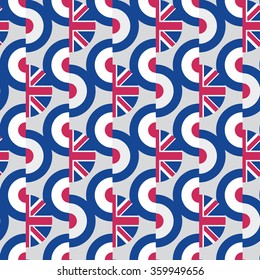 Semicircle Mod Seamless Pattern With British Flag. Vector