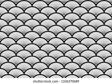 semicircle pattern design from simple geometric circle. Asian traditional ornament with repeated circle.
