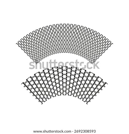Semicircle radial pattern. Abstract line wave. Two fan shape Vector. Black white graphic. EPS 10.