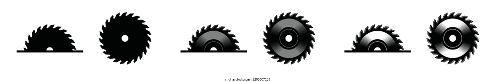 Semi-circle And Round Saw Blade For Carpentry Symbol Icon Vector Set. Saw Blade Or Sawmill Illustration Silhouette Design